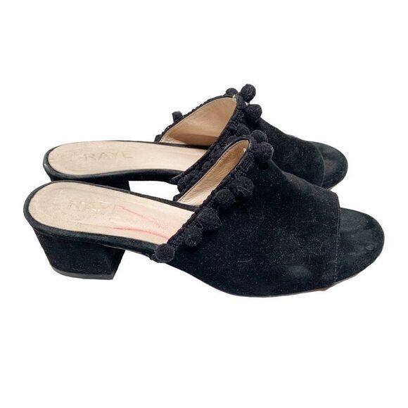 Anthropologie RAYE Camille Pom-pom Black Suede Open Toe Slide Sandals Women’s 7 - Picture 4 of 10